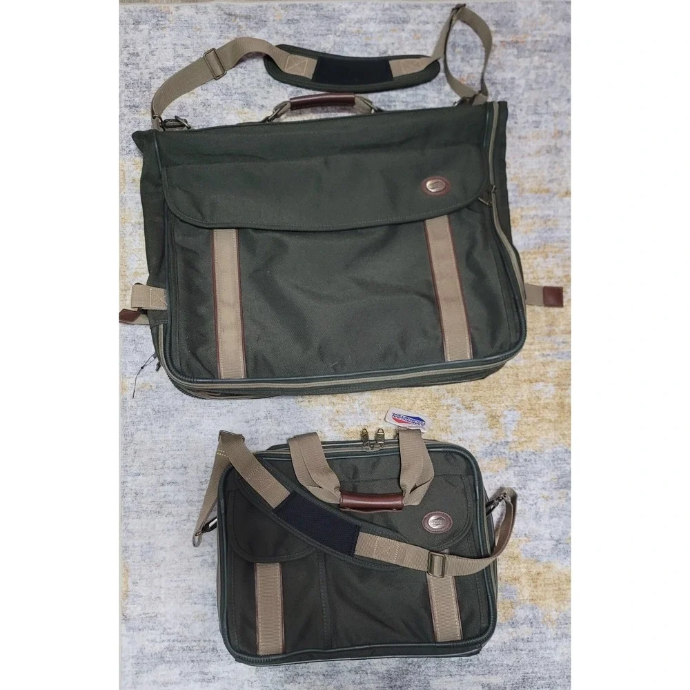 American Tourister Olive Canvas Cordura Shoulder Bag & Matching Hang Garment Bag
